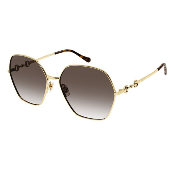 NEW GUCCI WOMEN ROUND GOLD BROWN WOMEN SUNGLASSES GUCCI - Picture 1 of 3